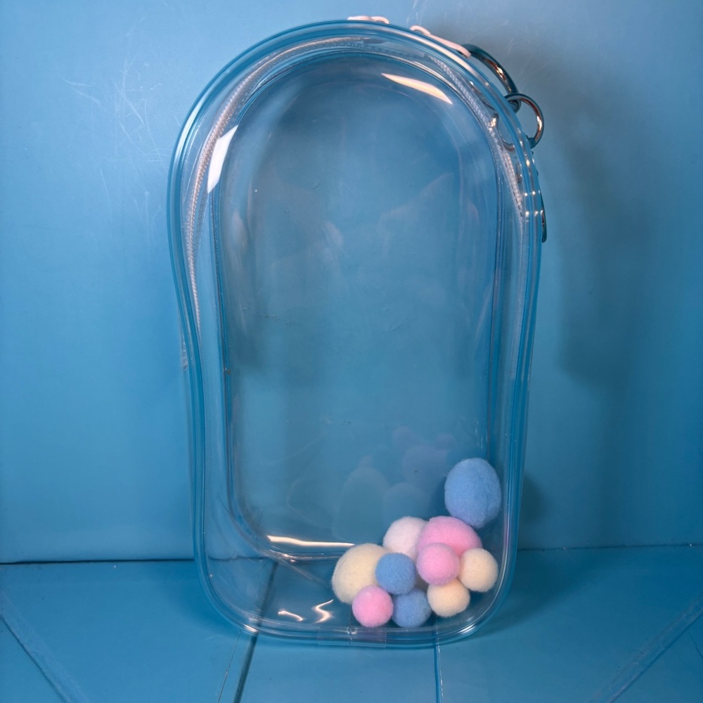 ⭐️ Protective Case for Plush Pendants with Pom Poms - Clear with Blue Outline